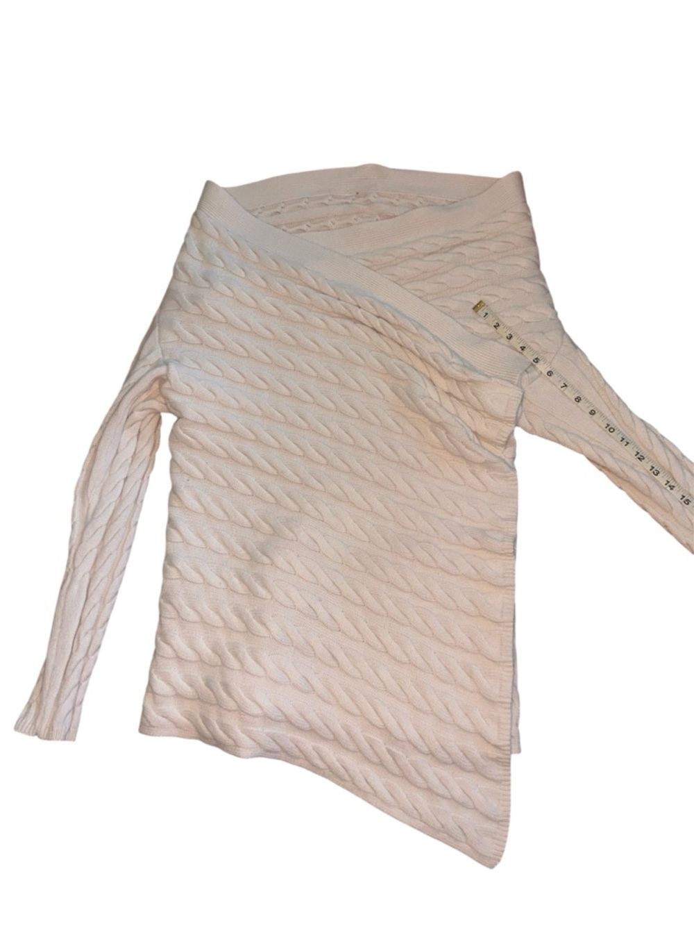 Cable Knit Cotton Blend Shawl Cardigan Sweater Asymmetrical One Size Med to 2x - Picture 12 of 16